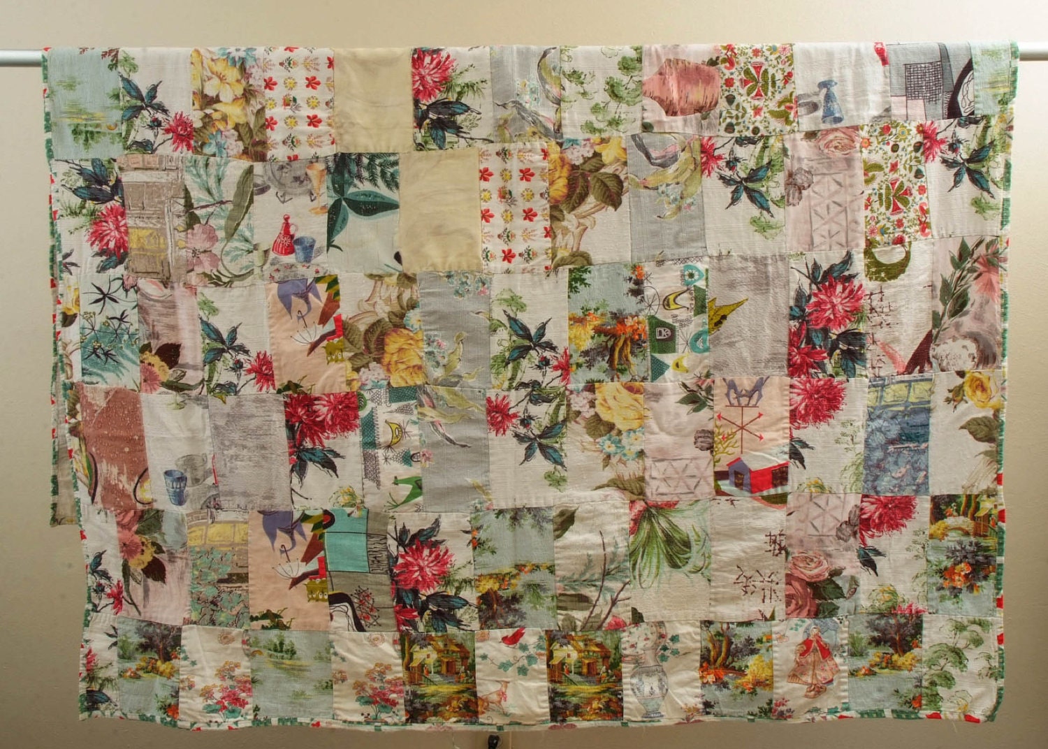 Vintage Barkcloth Quilt 1940's