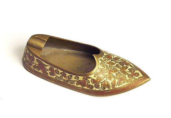Vintage Brass Shoe Personal Ashtray With Floral by VintageWerks