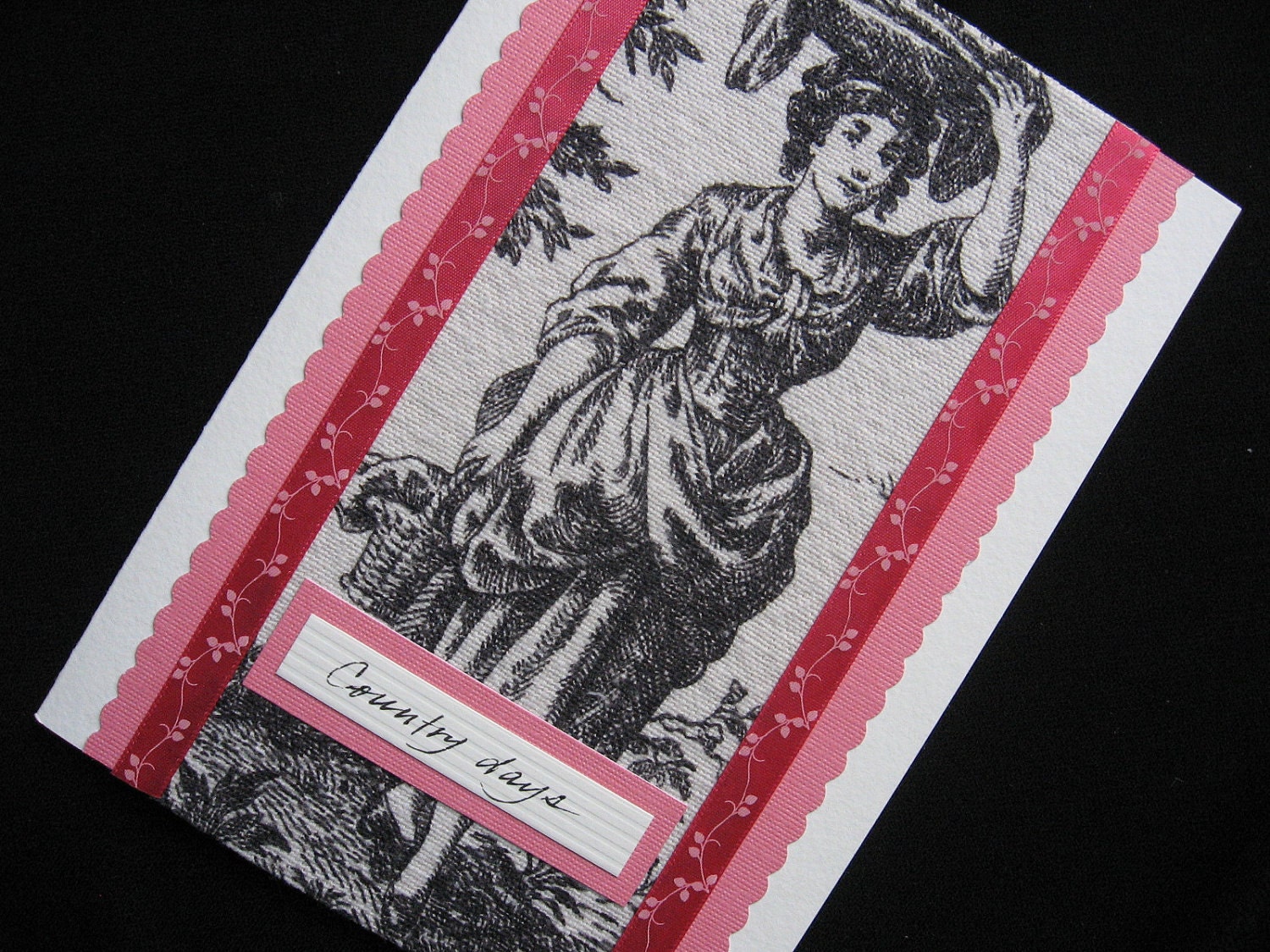 Country Days Black Toile Laundress Bamboo greeting card, 5 x 7