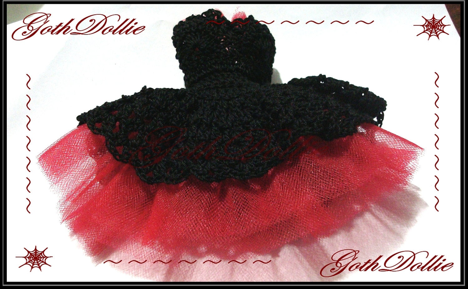 RESERVED for - Laurie Kahn - Heart Goth Short Party / Cocktail Dress for Barbie Doll Clothes (Crocheted) - OOAK