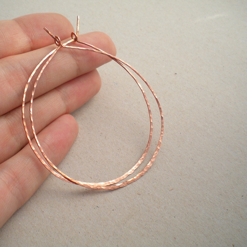 Hoop Earrings, Large Hoops, Solid Copper Hoop Earrings, Tear Shaped Hoops Hammered for Texture