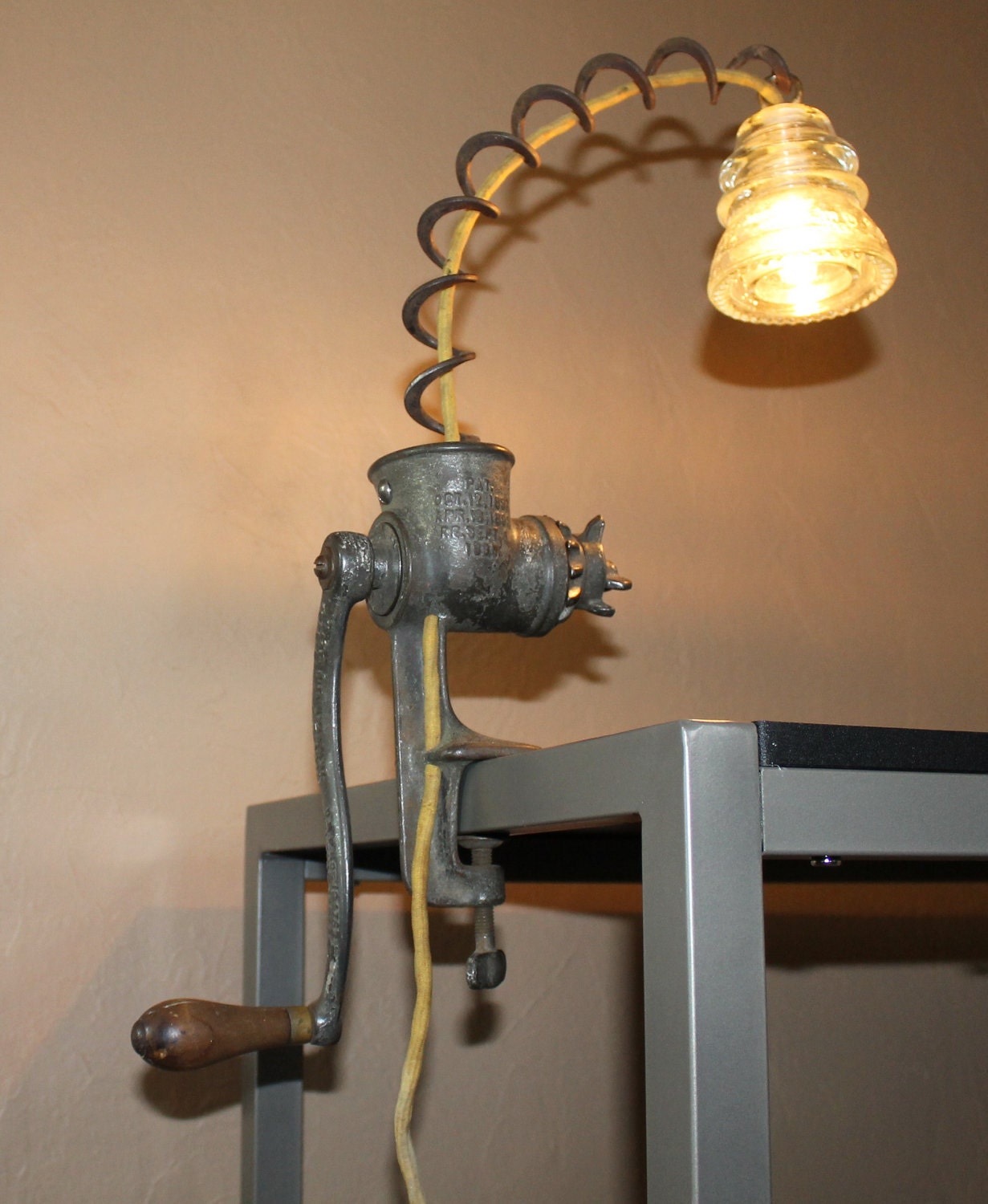 Old Meat Grinder Table Lamp by RecycledWesternIdeas on Etsy