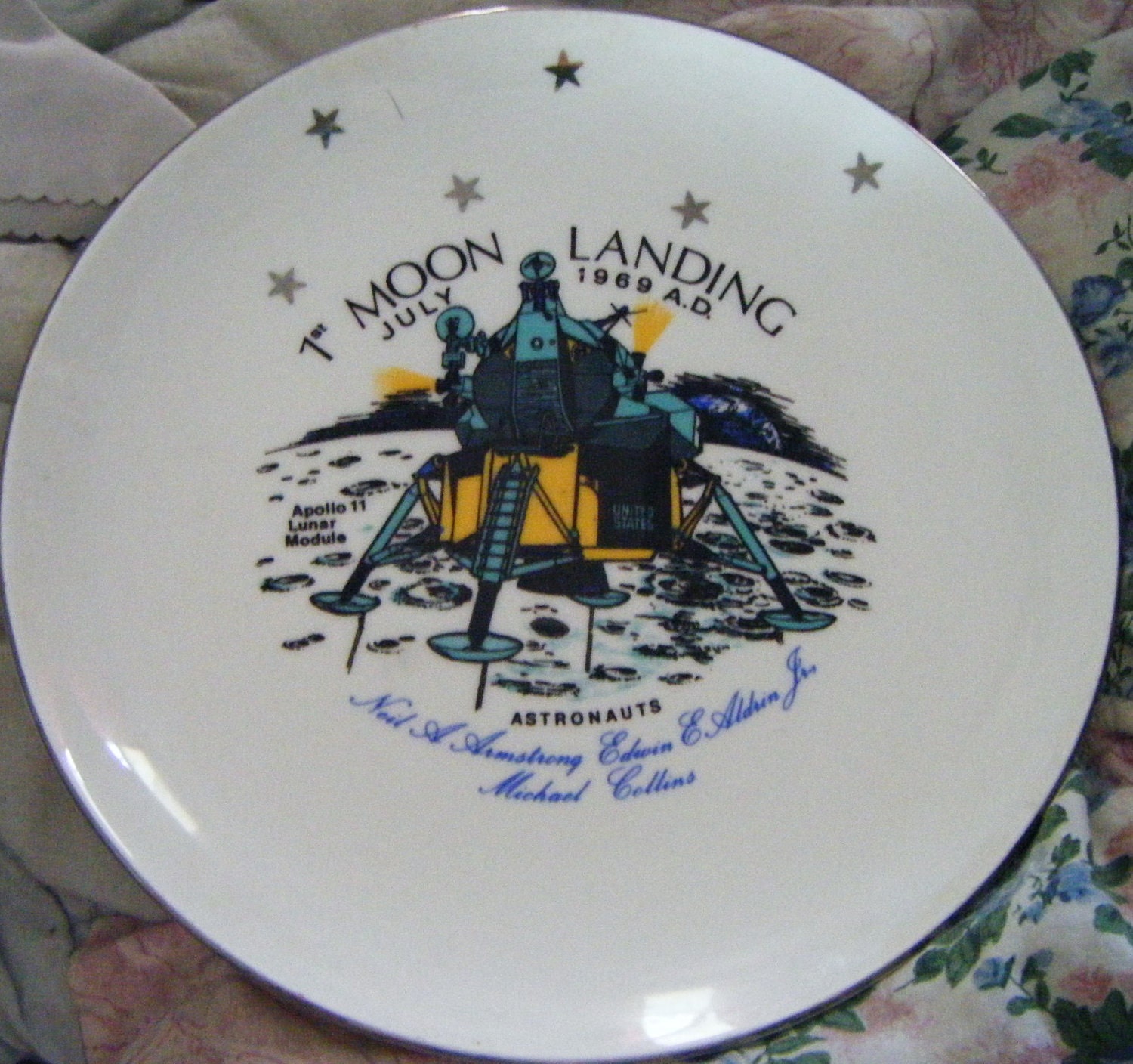 First Moon Landing Apollo 11 Lunar Module July 1969 With Astronauts Bone China Commemorative Plate