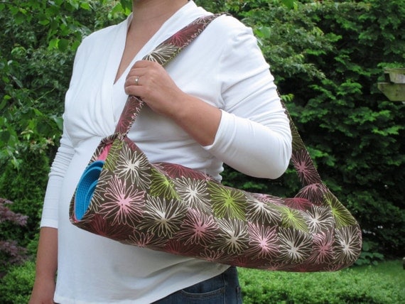 Yoga Mat Bag with Strap in Brown & Pink Modern Floral Print