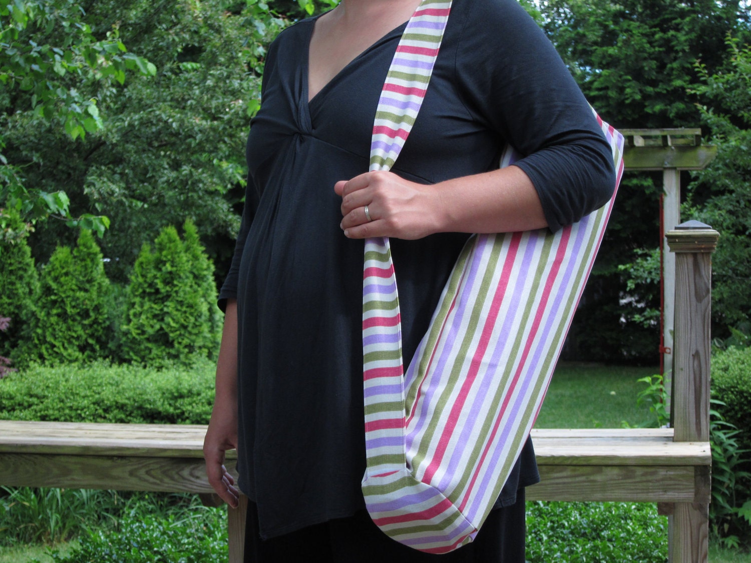 Yoga Mat Bag with Strap in Bright Striped Print