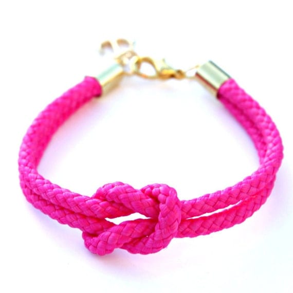 Neon Pink Rope Bracelet with Gold Anchor - Skipper Bracelet