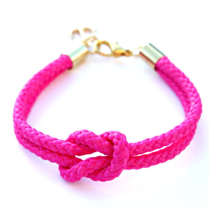 Neon Pink Rope Bracelet with Gold Anchor - Skipper Bracelet