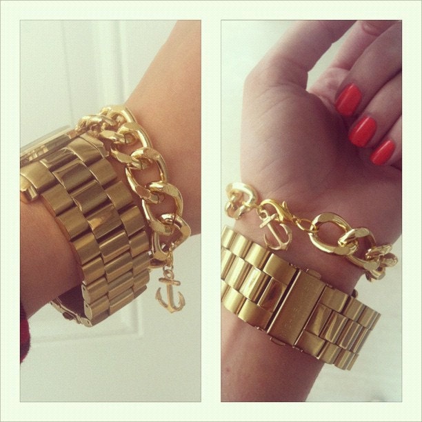 Nautical Gold Chain Bracelet with Gold Anchor - Boardwalk Bracelet