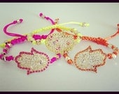 Neon Hamsa, Evil Eye Friendship Bracelet. Made of Silk Cord. Neon Orange ONLY