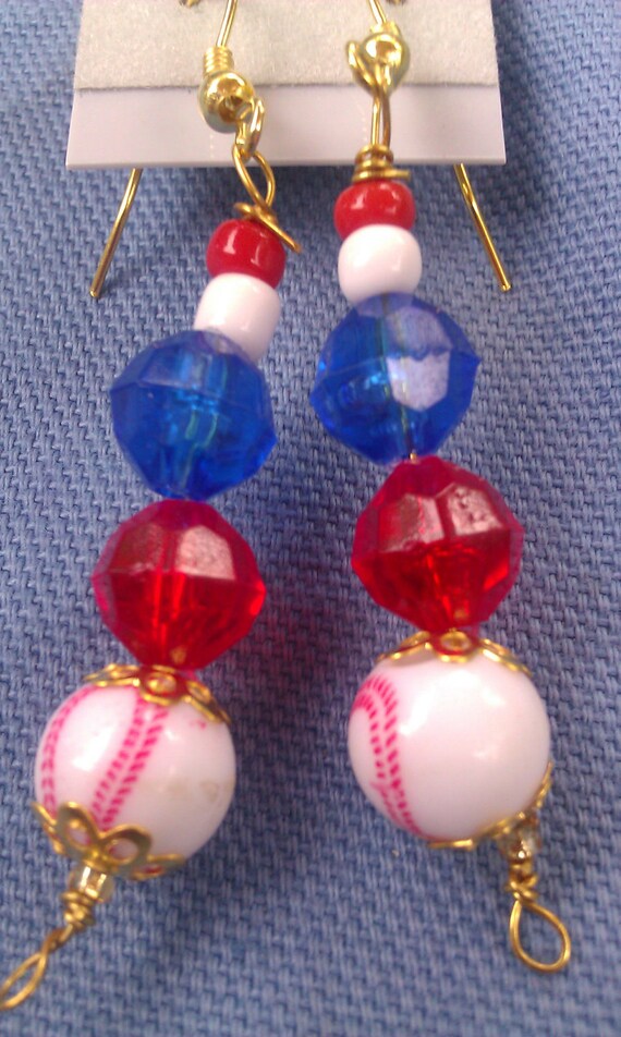 Baseball bead earrings purple yellow orange brown by DoubleDzBeadz