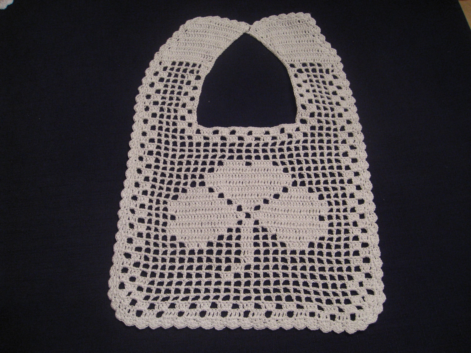 Baby Bib Irish Shamrock Crochet White Cotton