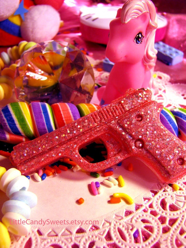 SALE Shimmer Pink Glitter Resin Gun Necklace SALE