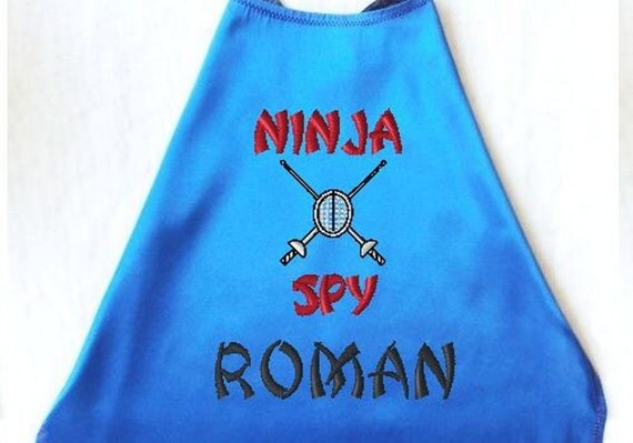 Boy's Cape, Embroidered Ninja Spy Personalized with Monogram Royal Blue