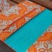 Handmade wallet clutch orange light turquoise Damask