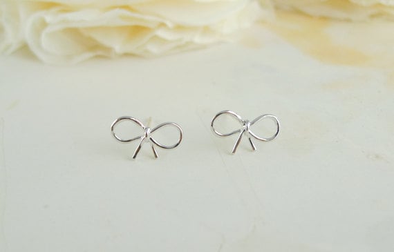 tiny small cute silver bow earrings