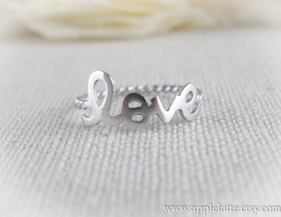 silver love ring with twisted ringband us size 5 - 9