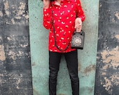Vintage Red Call Me Quick Top with Vibrant Flowers