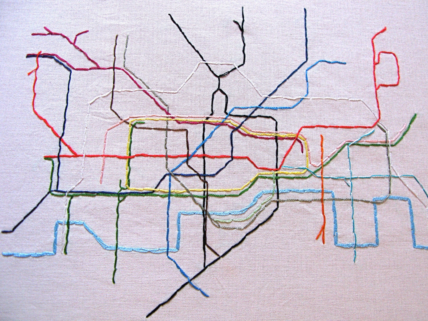 Large London Tube Embroidered Map, 8x10