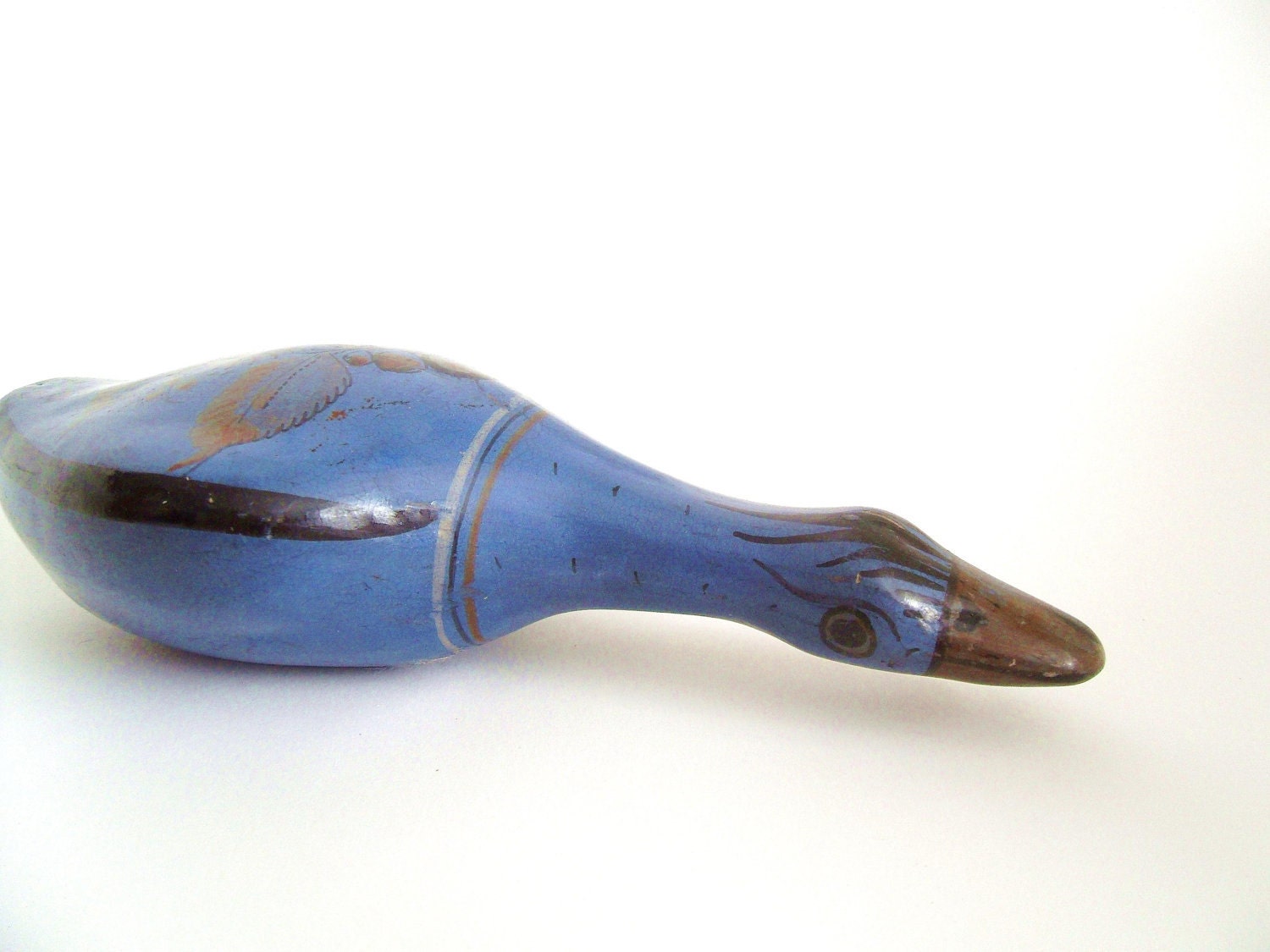 Blue Pottery Goose - Floral - Mid Century - Signed