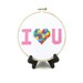 Tetris Heart - I Love You Finished Cross Stitch Embroidery Hoop Art