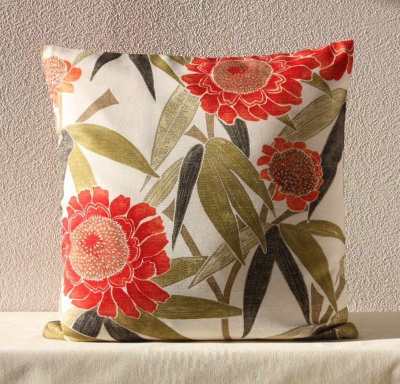 Decorative Pillow Cover 18 x 18 Throw Pillow Accent Pillow Red Flower Designer Pillow Cushion Case Euro Sham
