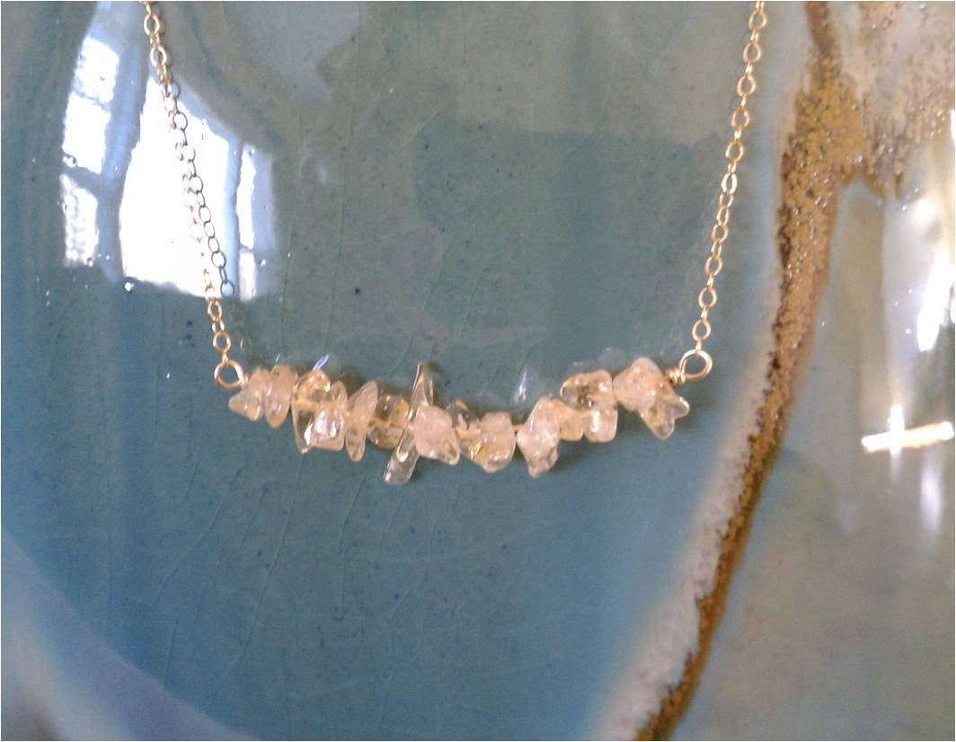 Yellow Citrine Chips Cluster Necklace on Dainty 14kt Gold Fill Chain