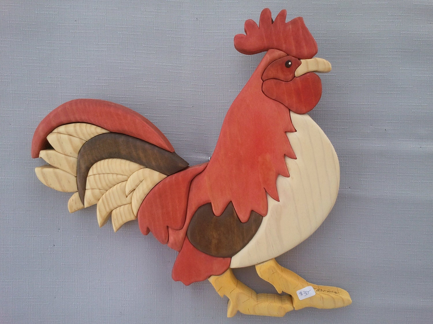 Rooster Chicken Wood Art Intarsia Wood Mosaic by WoodArtbyDarlene