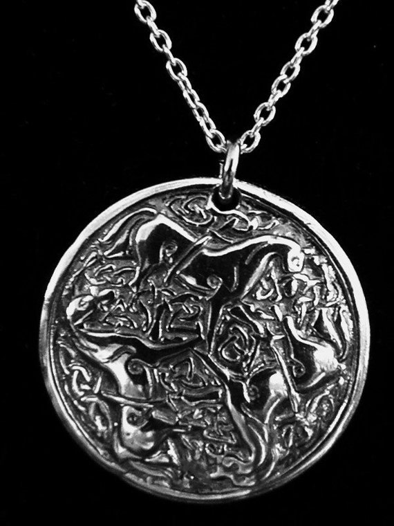Recycled Silver Epona Celtic Horse Goddess Pendant Necklace