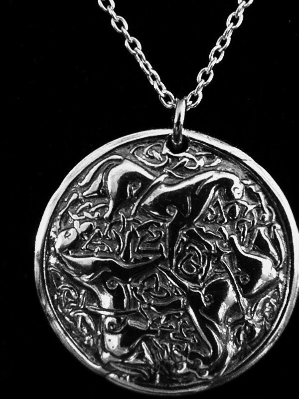 Recycled Silver Epona Celtic Horse Goddess Pendant Necklace