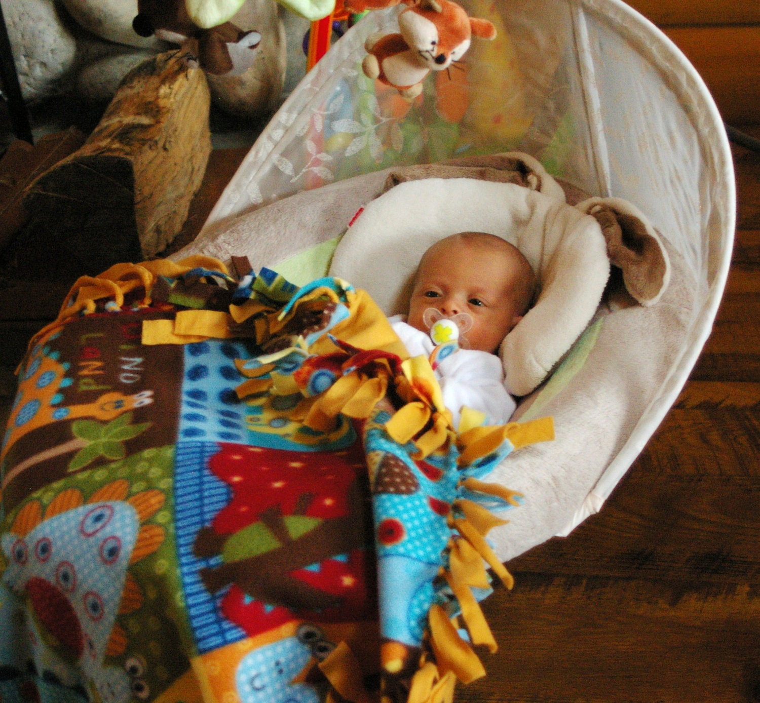 Baby Snuggle Blanket Small Fringed Fleece with Dinosaurs