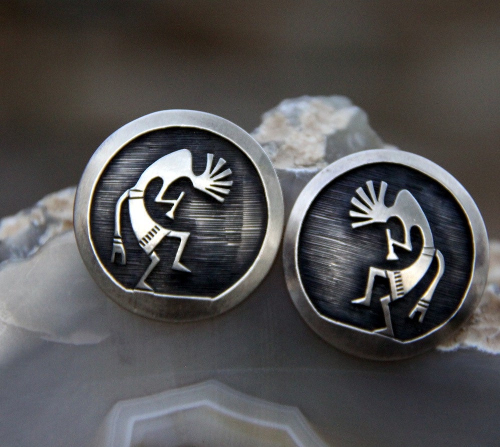 Vintage Antique Kokopelli Post Earrings Native American Sterling Silver ( FREE SHIPPING )