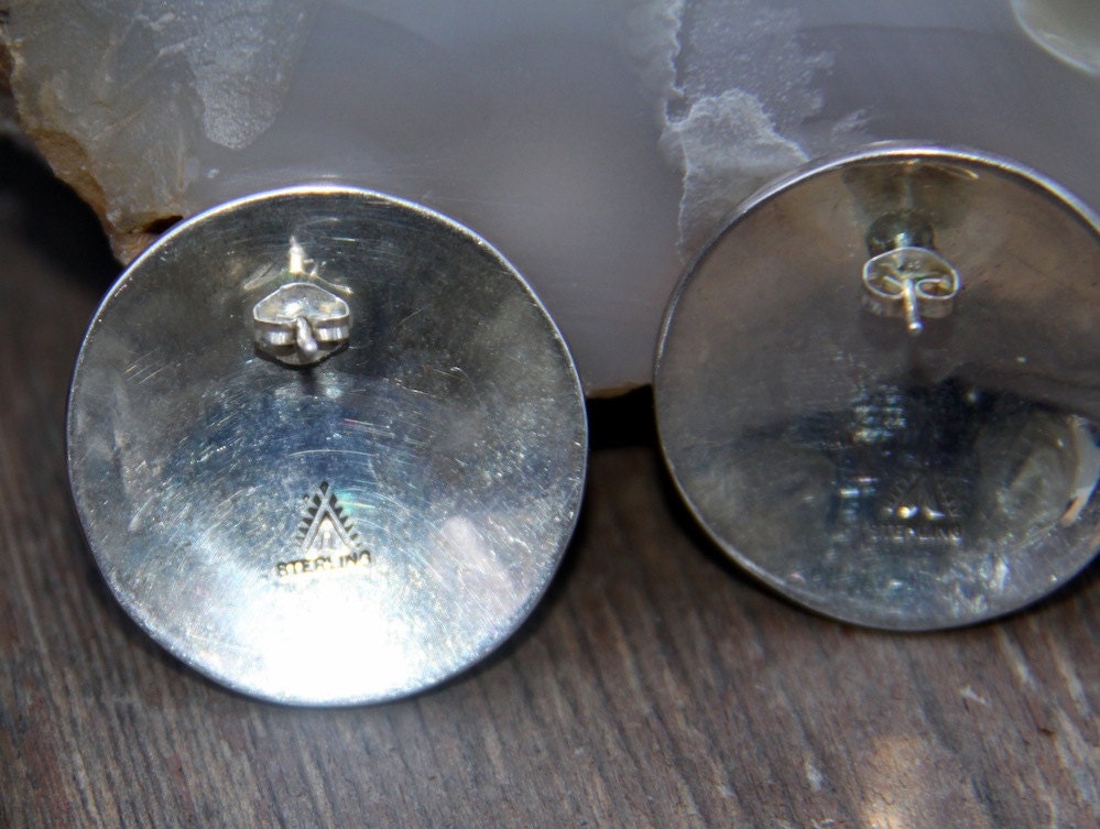 Vintage Antique Kokopelli Post Earrings Native American Sterling Silver ( FREE SHIPPING )