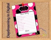 Digital File - 5x7 Baby Wish Card - Pink Black - Custom Personalized