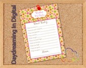Digital File - 5x7 Baby Wish Card Pink Green - Custom Personalized