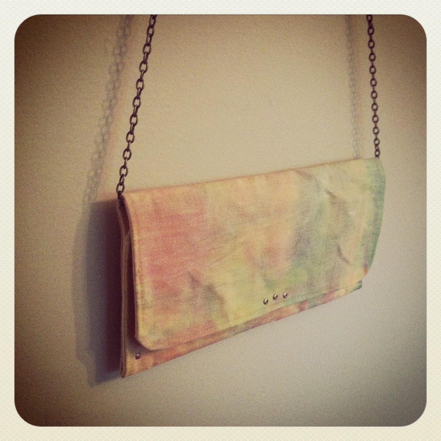 organic linen crossbody  // hand painted watercolor // hand beeswaxed // antique nickel chain // metal detail