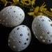 Set of 3 Large Traditional Slavic Carved and Wax Embossed Chicken Eggs, Pysanky in White