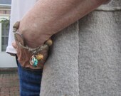 Rustic Boho Jute Turquoise and Japanese Maple Tree Slice Bracelet
