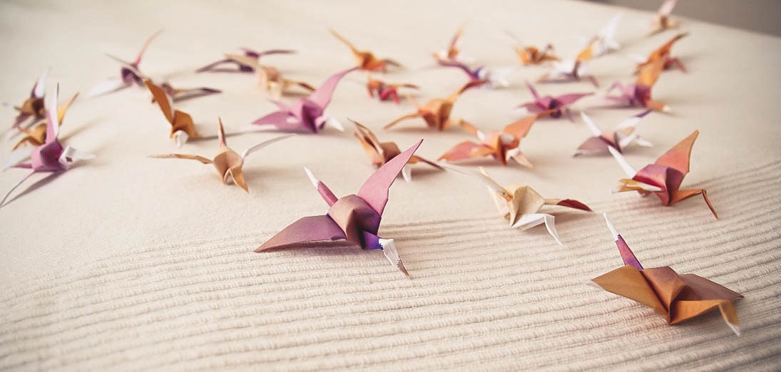 Origami Cranes - Hand Dyed - 30 Unique Hand Painted Birds - Home Decor, Mobile, Wedding Decoration