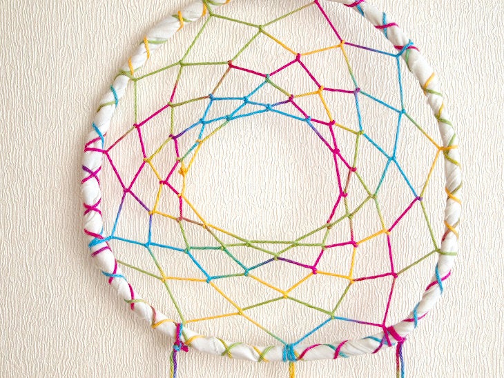Dream Catcher - Pure Rainbow - With Natural White Feathers and Rainbow Colorful Nett - Home Decor, Mobile