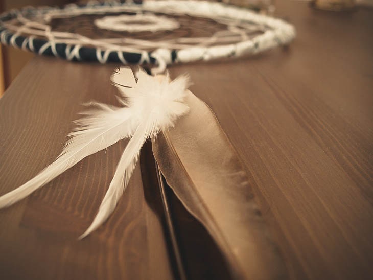 Dream Catcher - Black and White Harmony - With Natural Black and White Feathers and Black and White Nett - Home Decor, Mobile