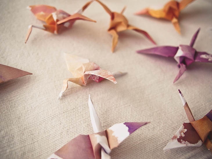 Origami Cranes - Hand Dyed - 30 Unique Hand Painted Birds - Home Decor, Mobile, Wedding Decoration
