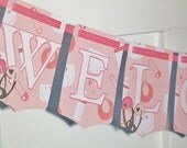 SPRING SAMPLE SALE  - Welcome Baby - Paper Shower Banner - Paper Party Banner With Diaper Pin Accents