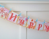 SPRING SAMPLE SALE  -  Retro Flair Floral  - Happy Birthday Paper Party Banner