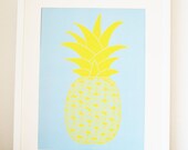 Graphic Art Print poster of a Pineapple (blue/yellow A3, 11.7" x 16.5")