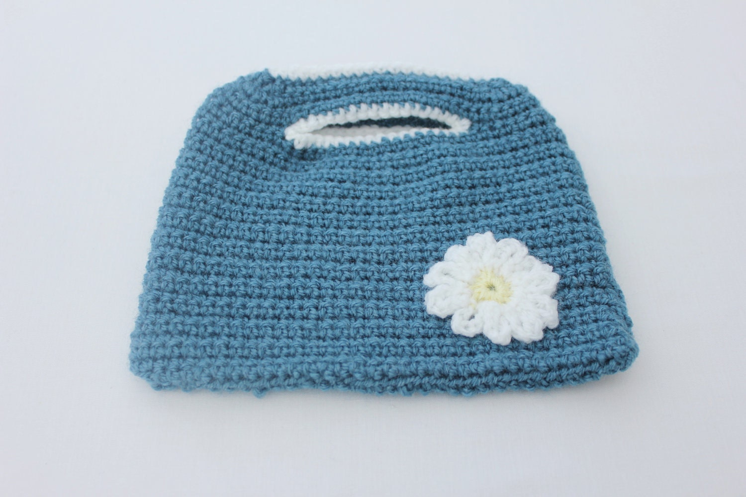 Blue crochet bag - daisy flower bag