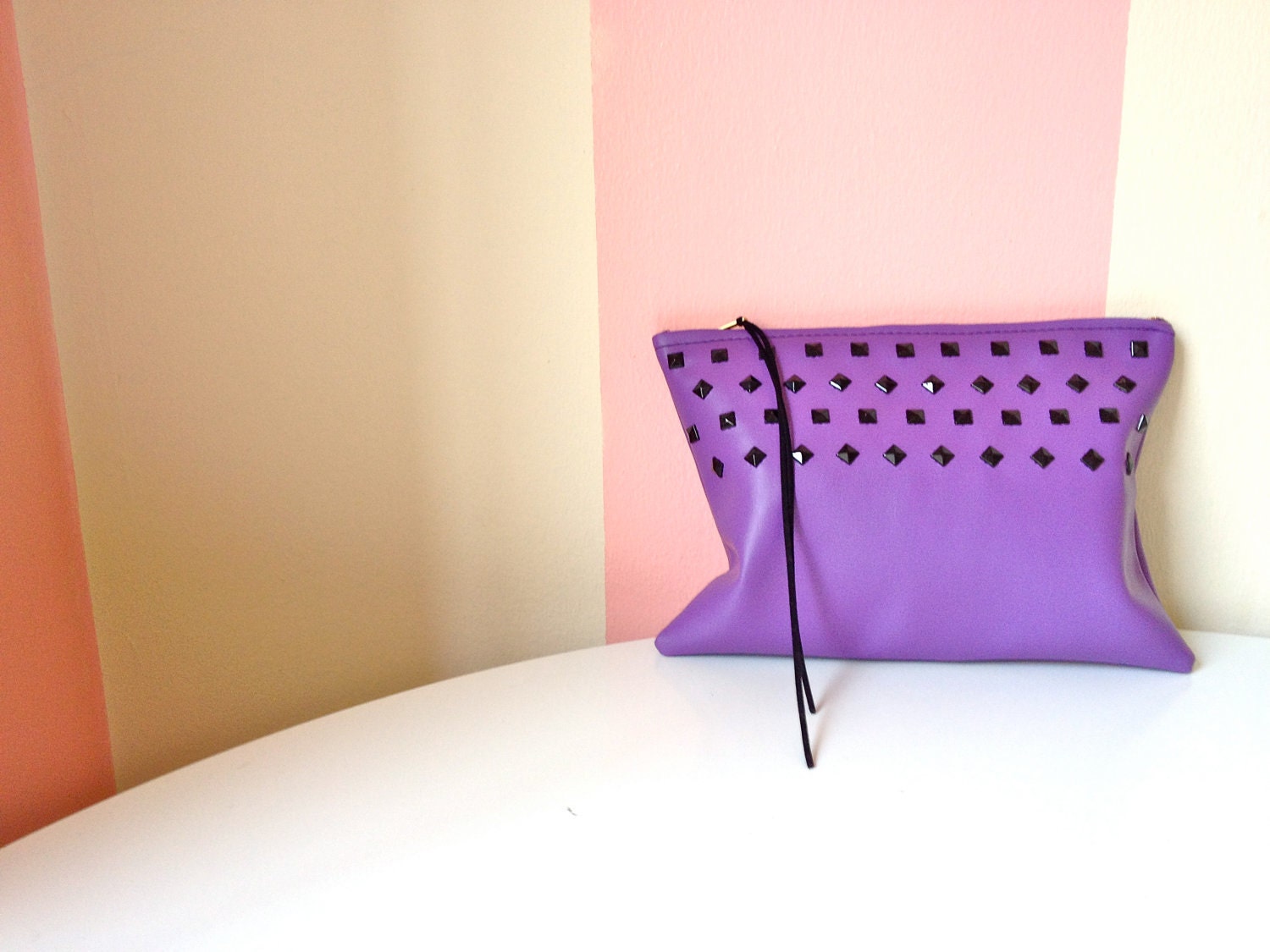 Oversized clutch - purple studded
