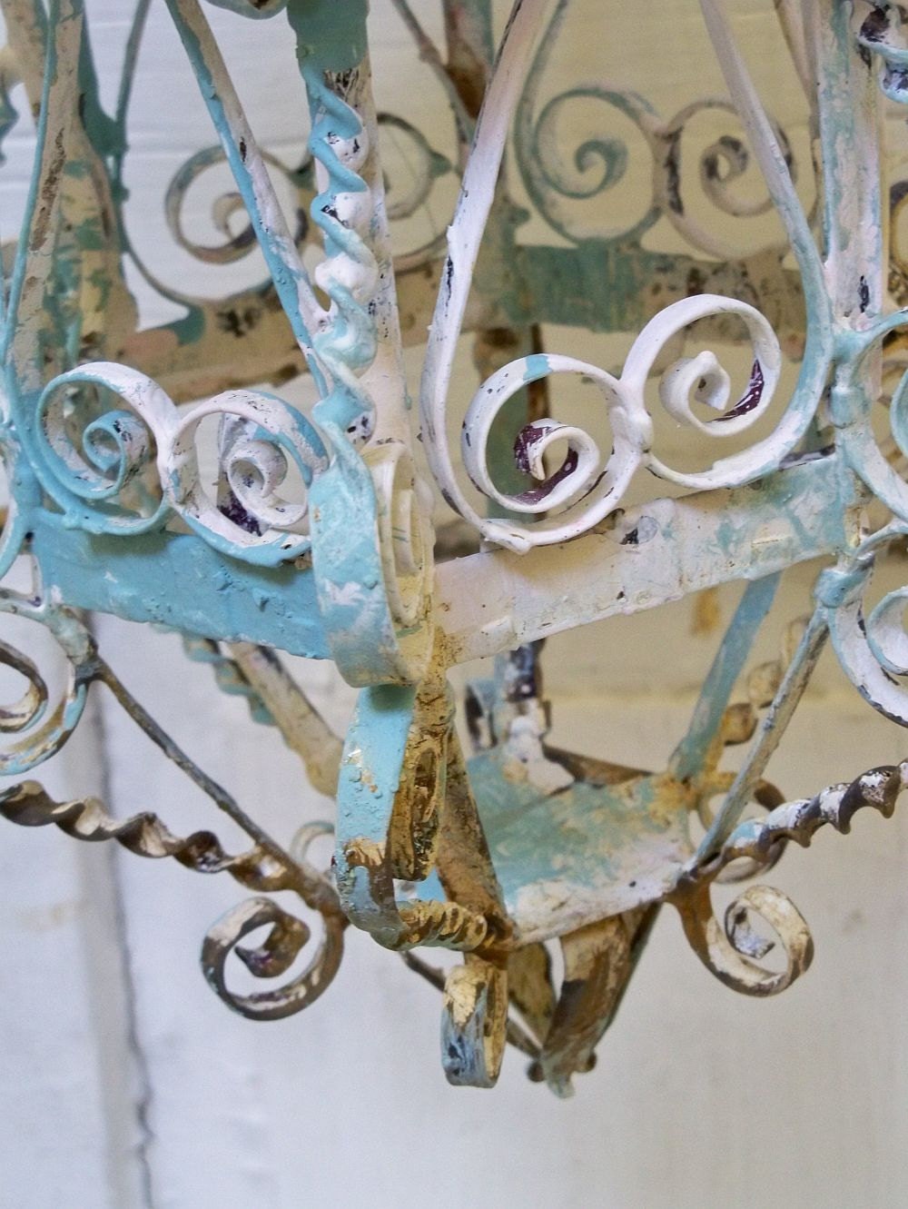 Shabby chic scroll work metal lantern candle holder with hanger ooak Anita Spero