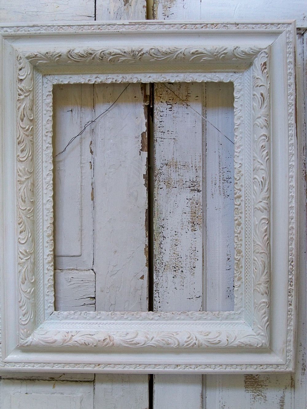 Large painted white antique frame shabby cottage ornate