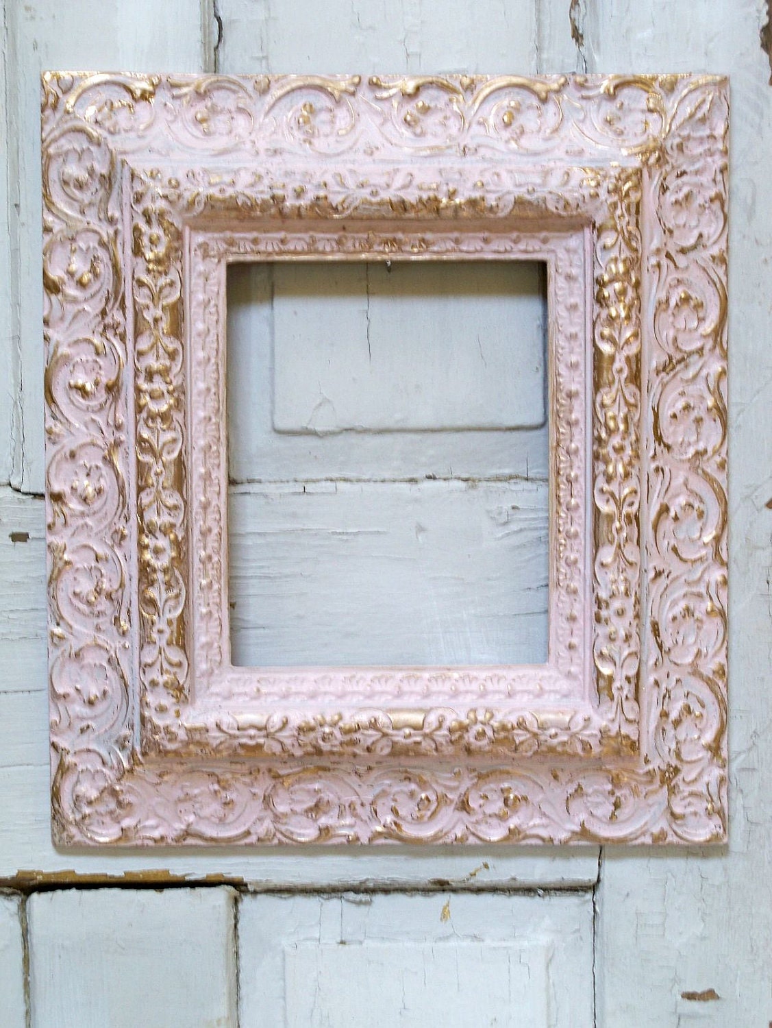 Reserved for nanny thru the 6th.Hand painted ornate frame shabby chic vintage pink with gold touches Anita Spero