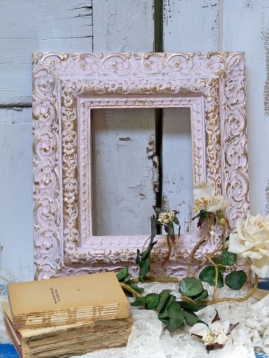 Reserved for nanny thru the 6th.Hand painted ornate frame shabby chic vintage pink with gold touches Anita Spero